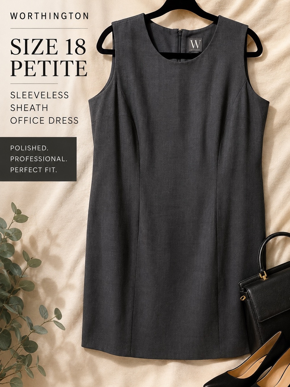 Worthington Charcoal Gray Sleeveless Sheath Office Dress 18 Petite